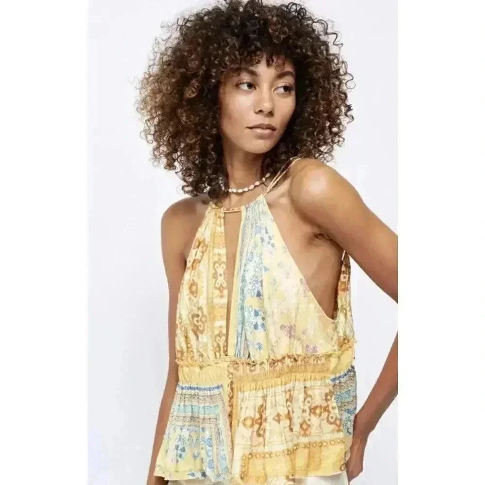 Free People “Bellini” Patchwork Adjustable Tank Oversized Small BOHO Festival EC - Picture 11 of 11